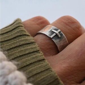 Men's Silver Cross Band Ring